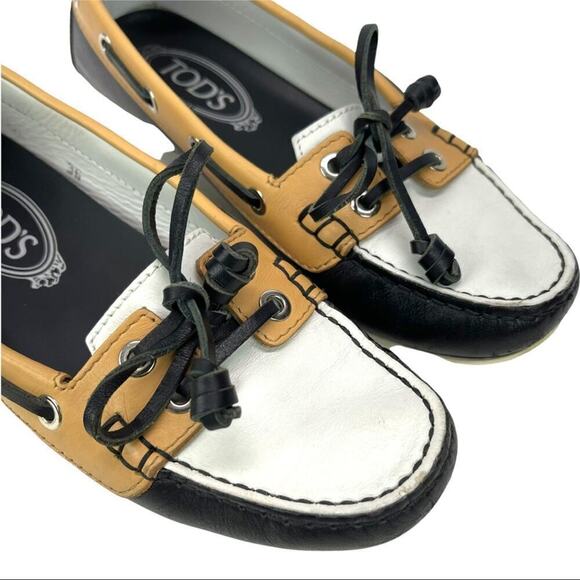 TOD'S Color block Leather Lace & Bow Driving Shoes Topsiders Moccasins Size 36 - Picture 5 of 16